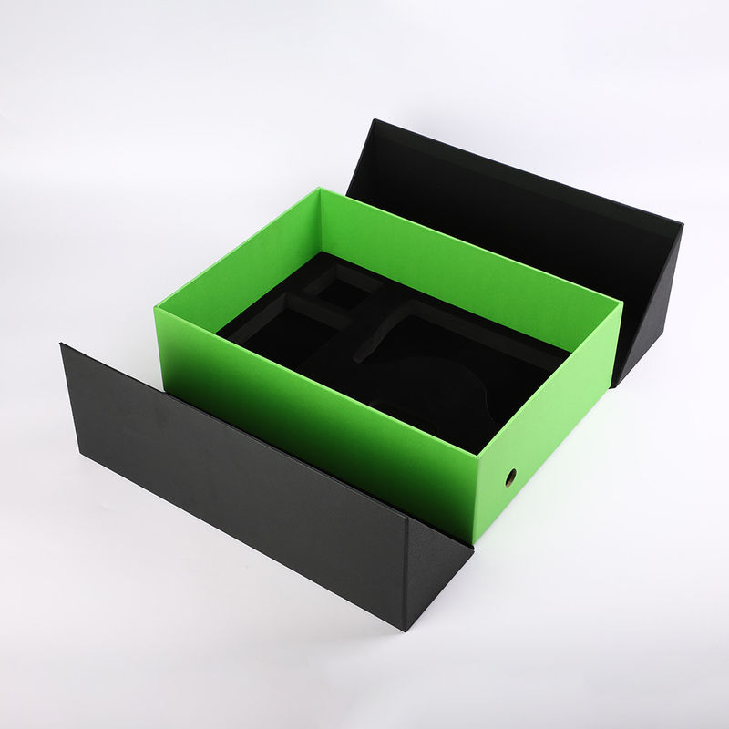 Çift Kapılı Lüks Hediye Kutuları Siyah Yeşil Pu Deri Karton Özel Kesim Süngeri