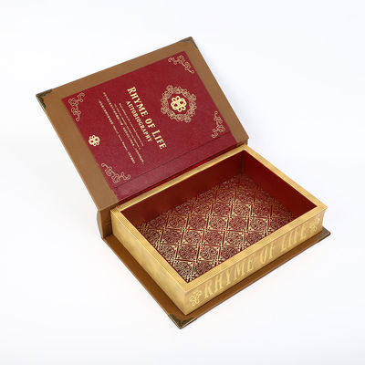 satın al Kabartma Ahşap Kitap Şekilli Hediye Kutusu Deri Sarma Yüzeyi Yuvarlak Omurga 3D Metal Logo online manufacture