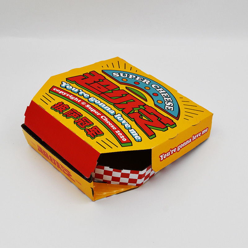E Flüt Pizza Teslimat kutusu Oluklu Pizza Kutusu Cmyk Özel Baskılı Uyarlanmış aptal teslimat kutusu